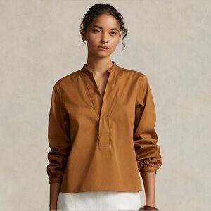 Ralph Lauren Boxy Fit Blouson Sleeve Blouse in Dark Honey XS